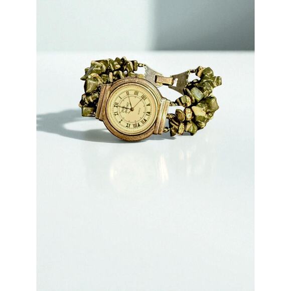 Rare Erica Courtney Women’s Watch – 1990s Quartz w/ Green Jasper Stone Bracelet